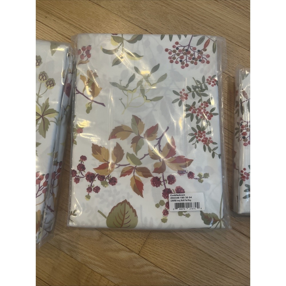 Cuddledown LENORA King Sheet Set 100% Cotton Leaves Berries, Fall Cottagecore - Picture 6 of 10